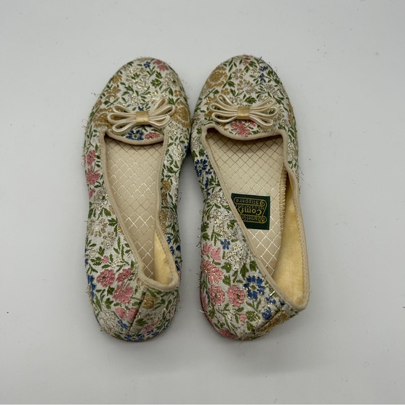 Vintage Daniel Green Sz B55 Slippers Champ Lotus Floral Jacquard Tapestry Shoe - Picture 1 of 9